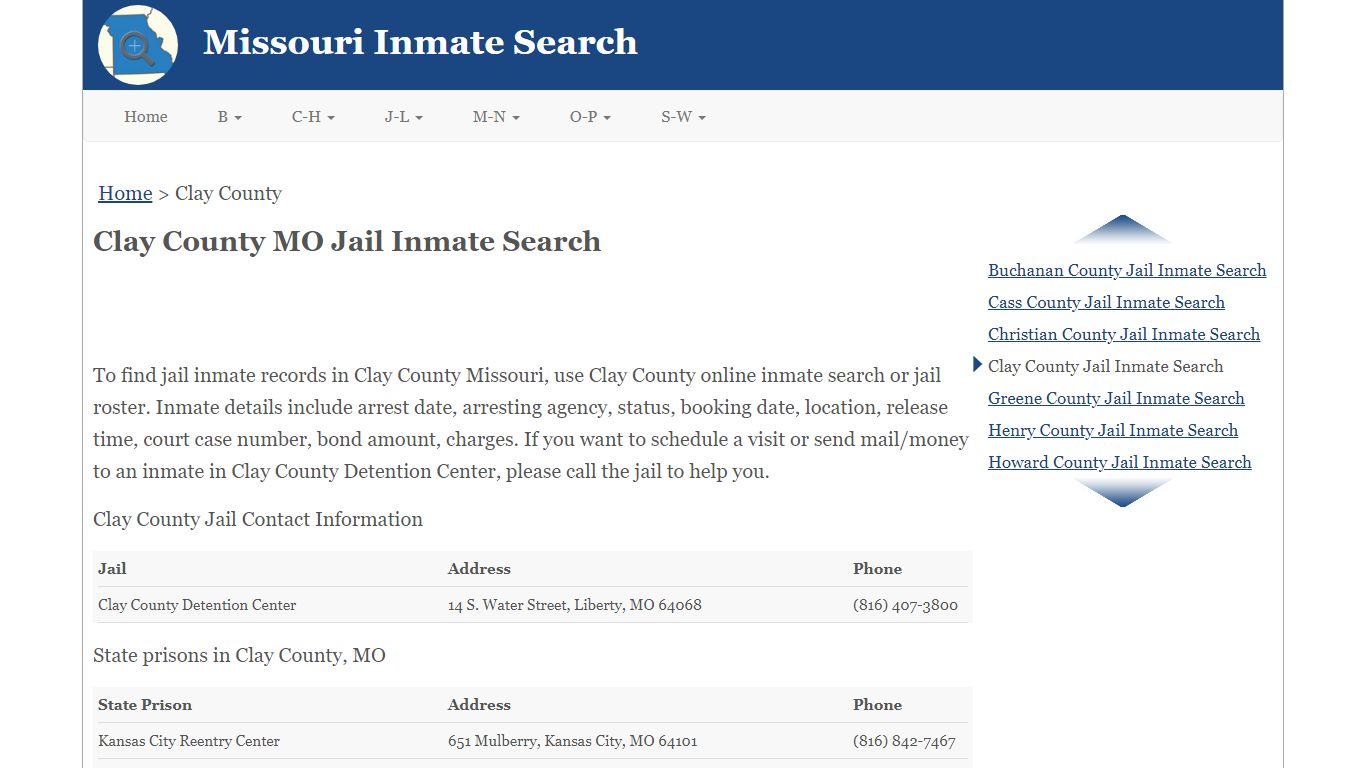 Clay County MO Jail Inmate Search